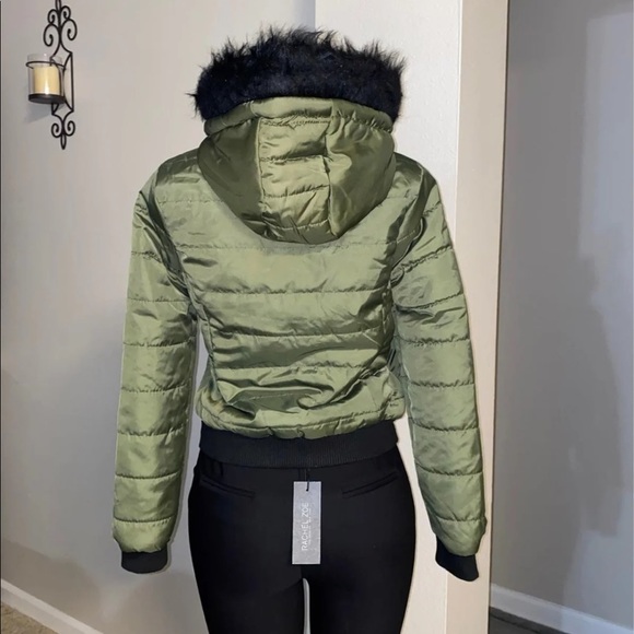 New J2 by JOU JOU Hooded Puffer Olive Jacket - Picture 4 of 12